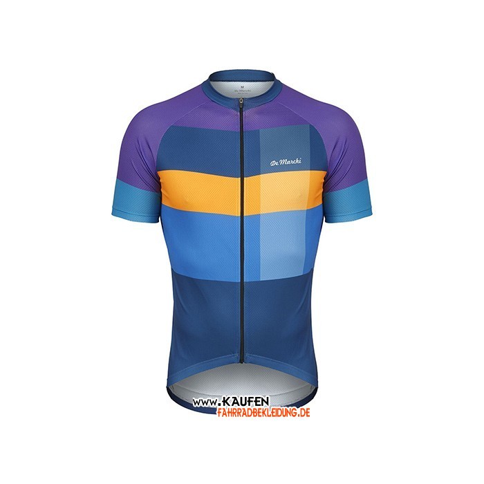 2021 De Marchi Kurzarmtrikot und Kurze Tragerhose Volett Gelb Blau